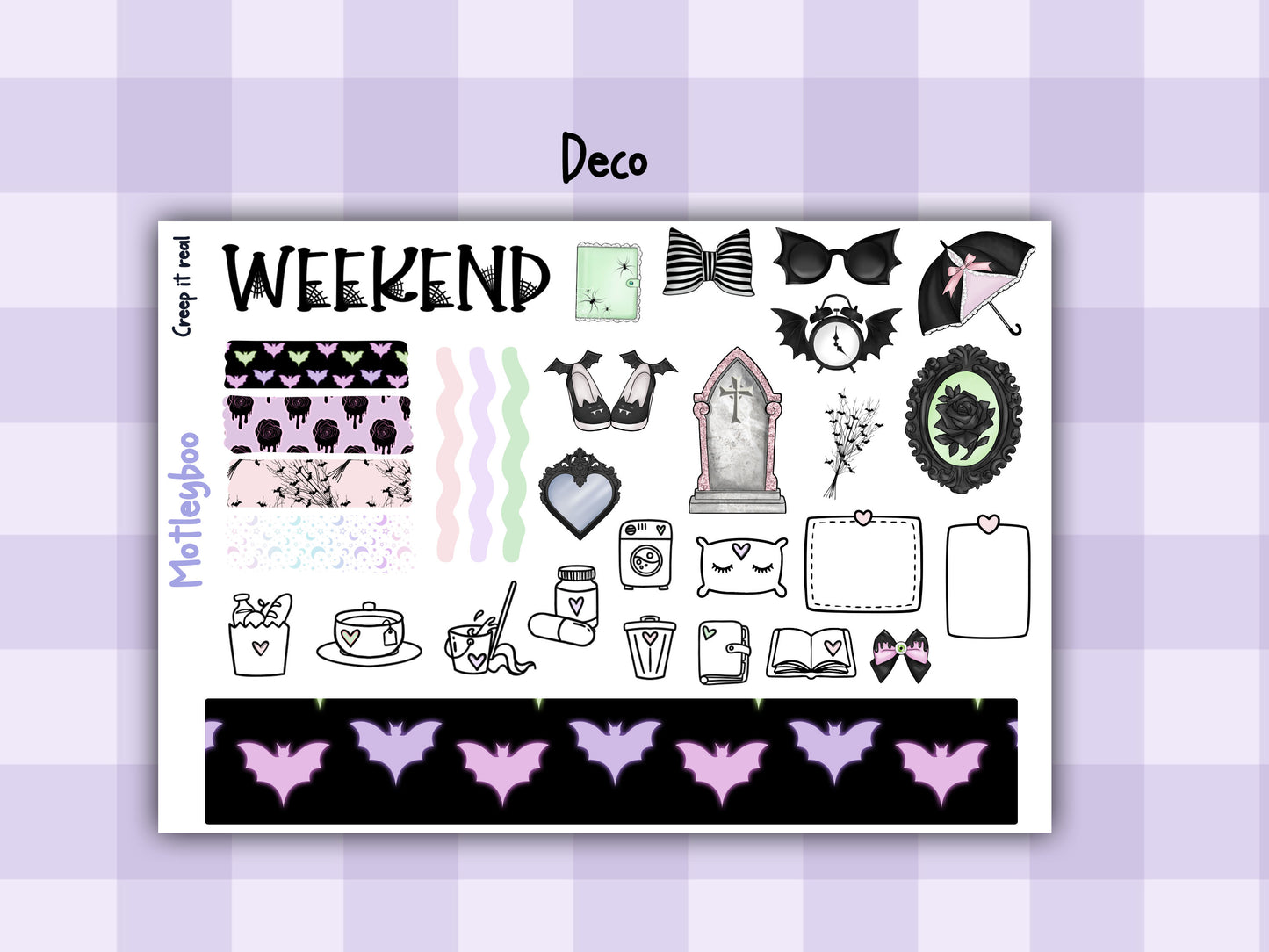 Weekly Planner Sticker Kit, pastel goth spooky halloween kawaii Vertical Planning Stickers, Creep it real