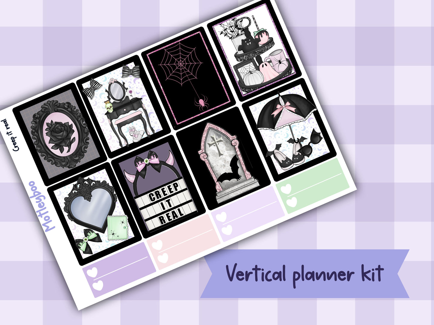 Weekly Planner Sticker Kit, pastel goth spooky halloween kawaii Vertical Planning Stickers, Creep it real