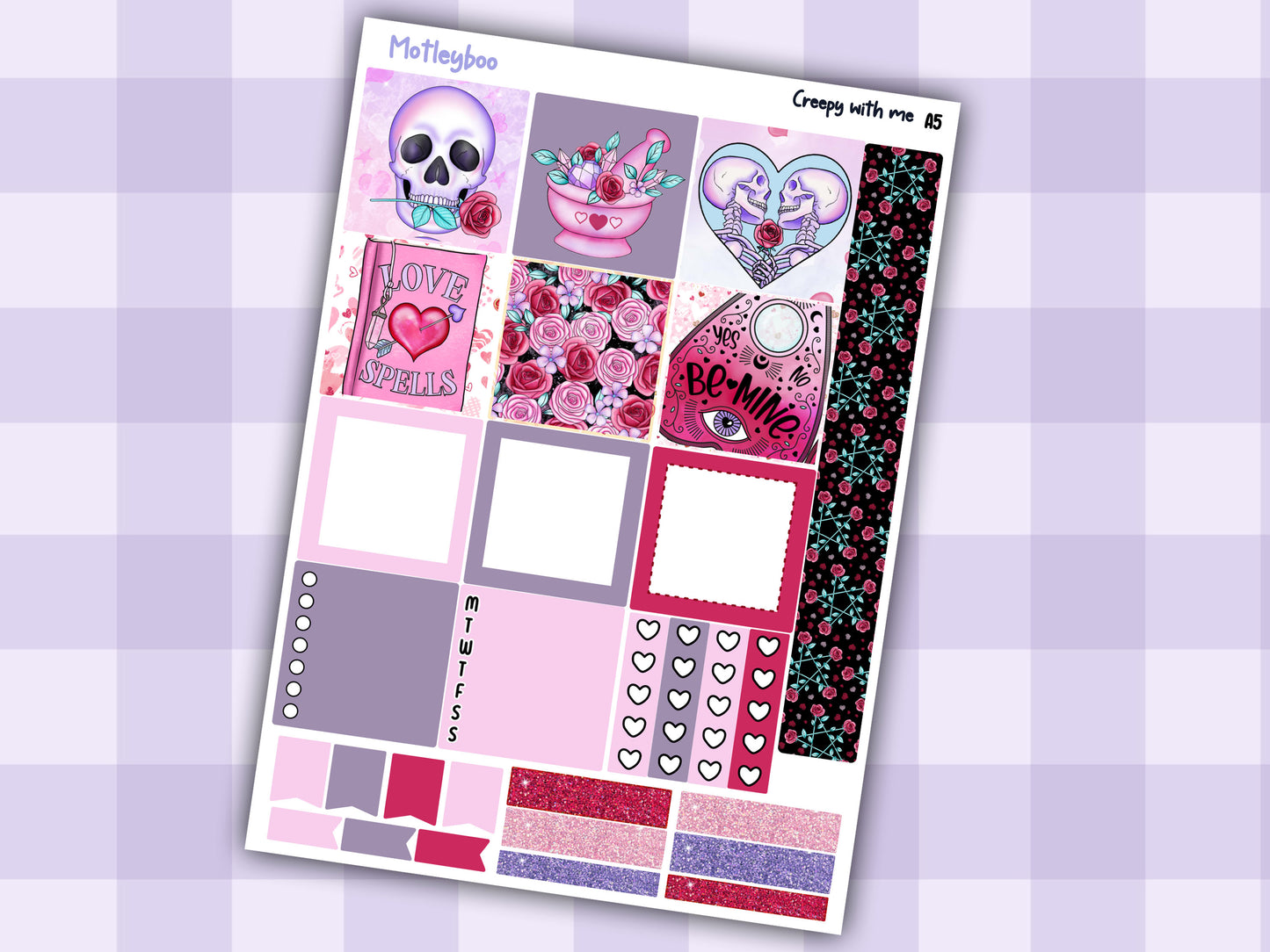 Spooky Valentines day A5 Planner Stickers, Hobonichi Cousin Weekly Kit, creepy with me