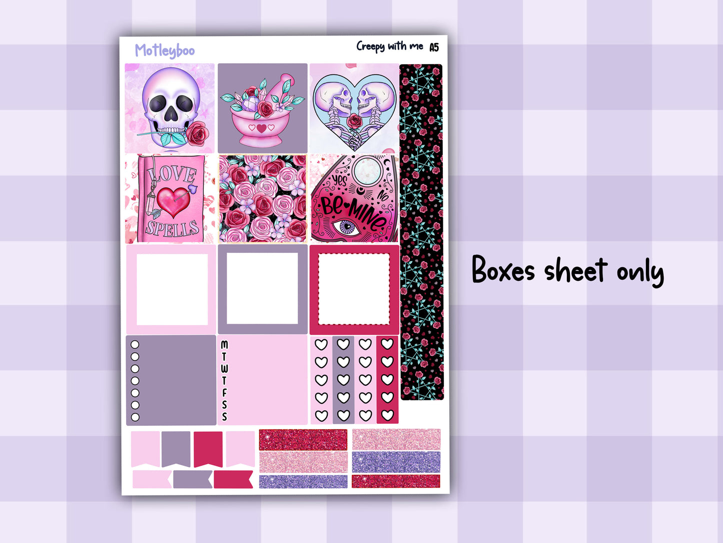 Spooky Valentines day A5 Planner Stickers, Hobonichi Cousin Weekly Kit, creepy with me
