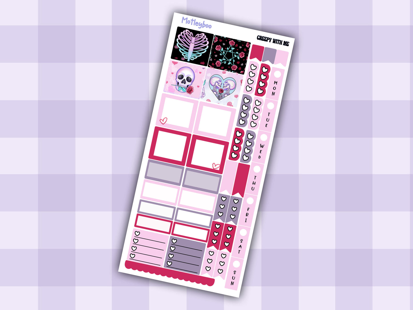Spooky Valentine's Day Hobonichi Weeks Sticker Kit, Goth Planner, creepy with me