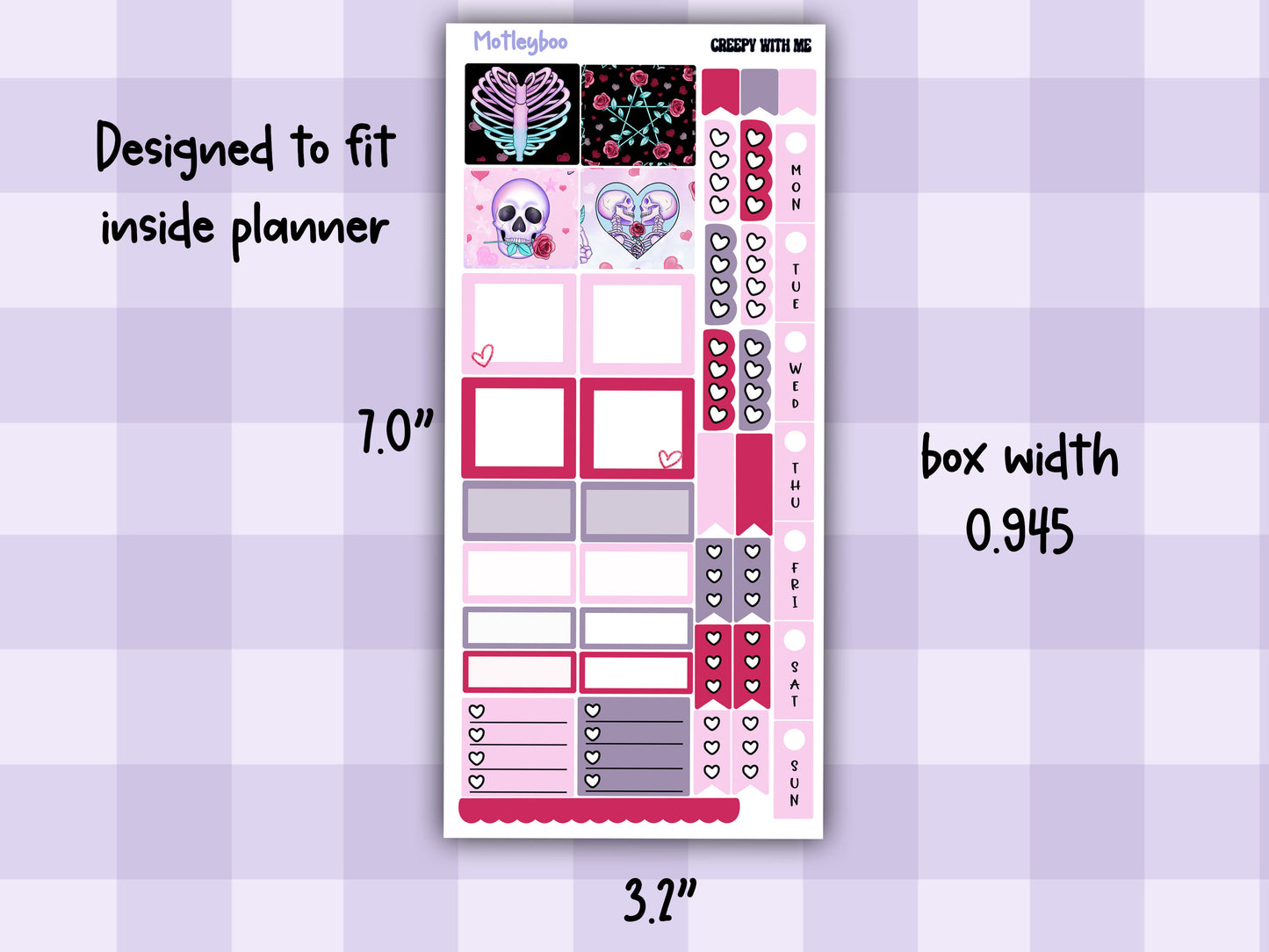 Spooky Valentine's Day Hobonichi Weeks Sticker Kit, Goth Planner, creepy with me