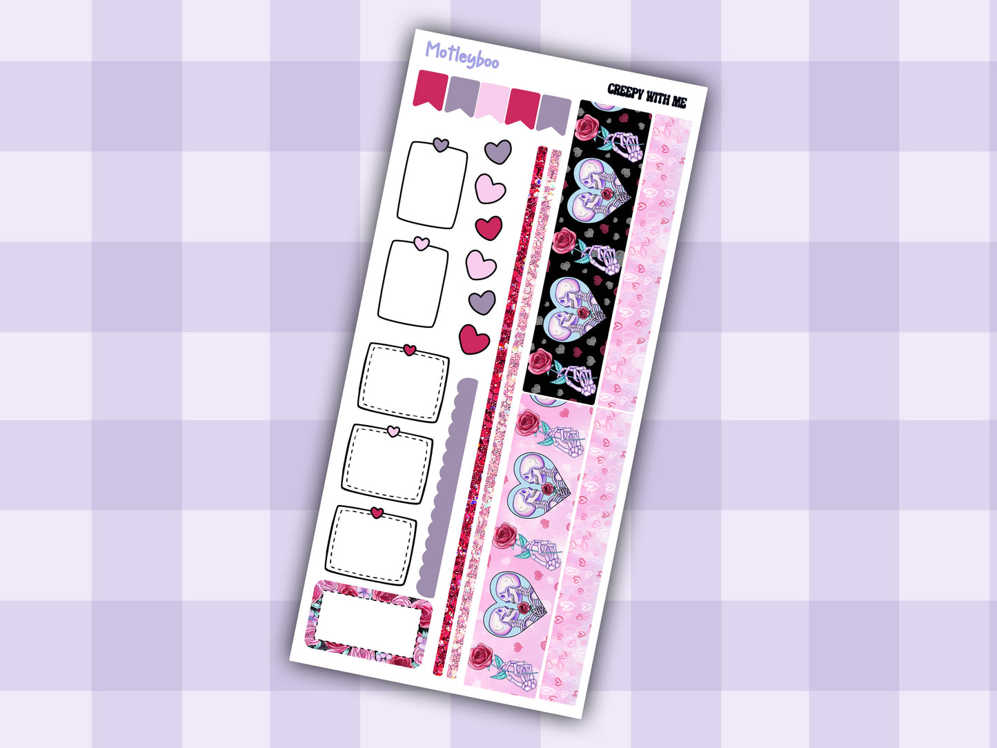 Spooky Valentine's Day Hobonichi Weeks Sticker Kit, Goth Planner, creepy with me