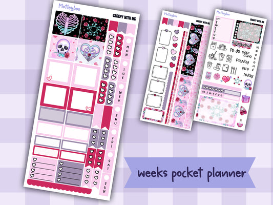 Spooky Valentine's Day Hobonichi Weeks Sticker Kit, Goth Planner, creepy with me