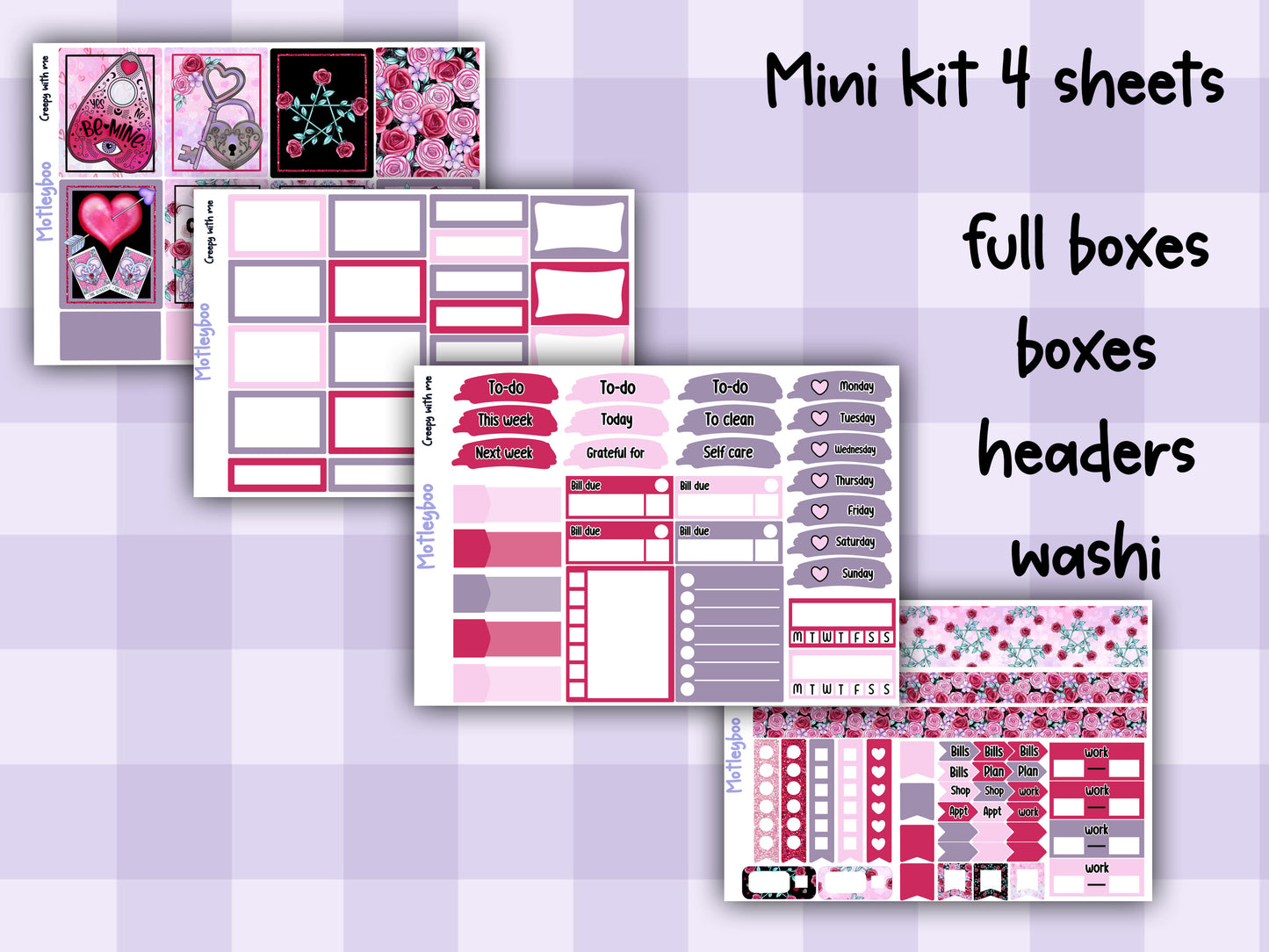 Spooky Valentines day Weekly Planner Sticker Kit, Vertical Planner, creepy with me