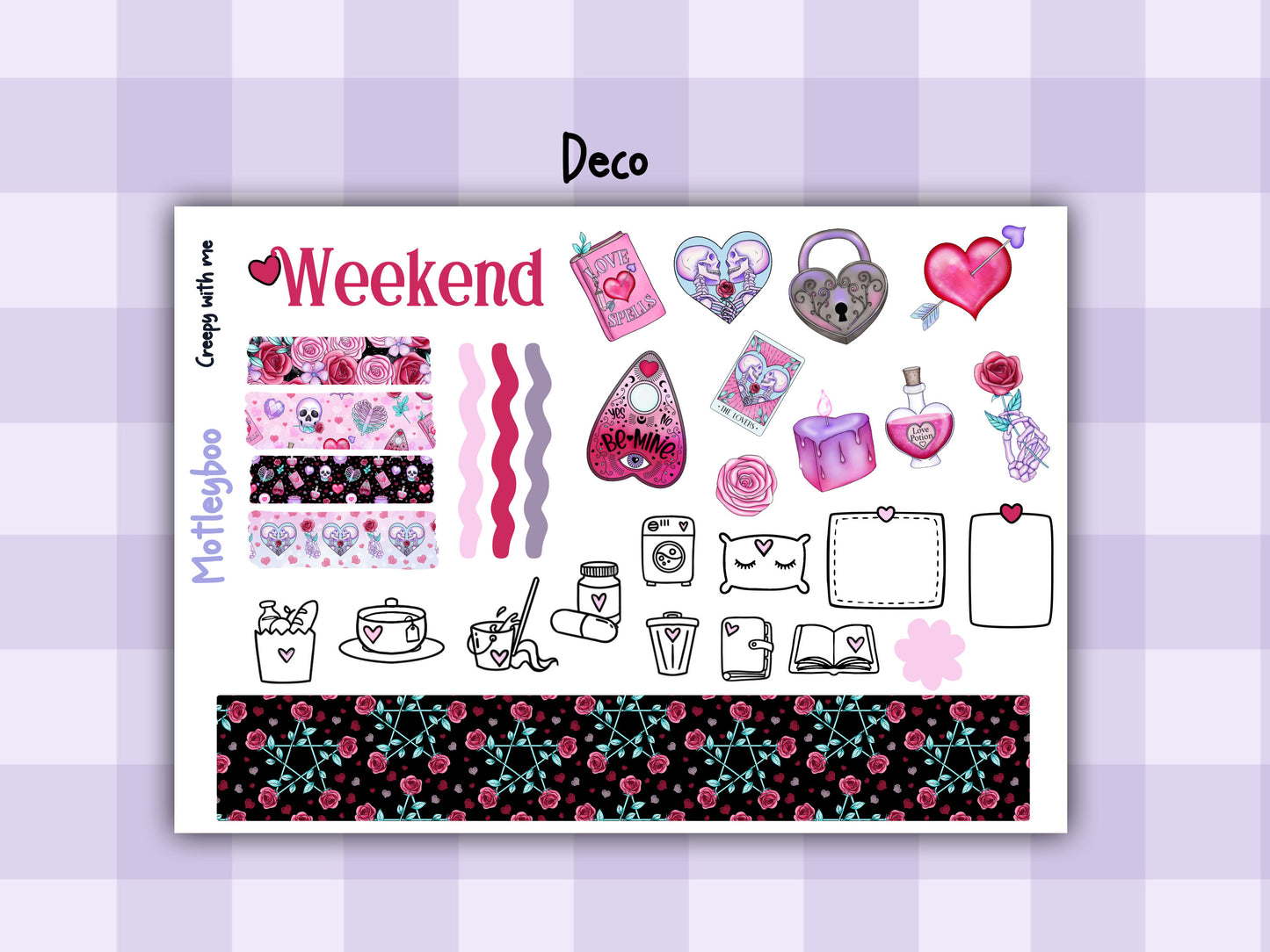 Spooky Valentines day Weekly Planner Sticker Kit, Vertical Planner, creepy with me