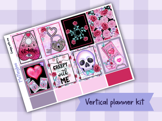 Spooky Valentines day Weekly Planner Sticker Kit, Vertical Planner, creepy with me