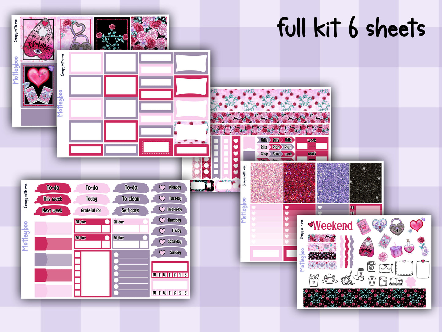 Spooky Valentines day Weekly Planner Sticker Kit, Vertical Planner, creepy with me