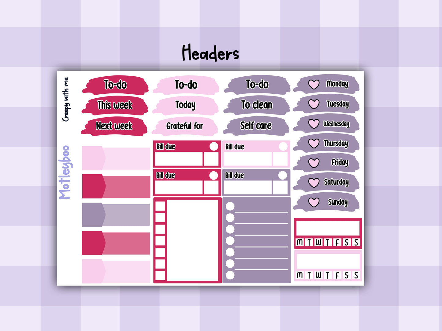 Spooky Valentines day Weekly Planner Sticker Kit, Vertical Planner, creepy with me