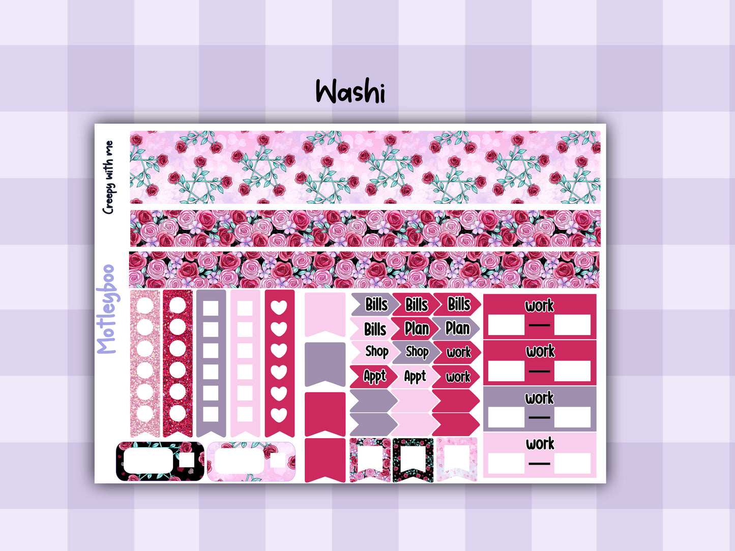 Spooky Valentines day Weekly Planner Sticker Kit, Vertical Planner, creepy with me