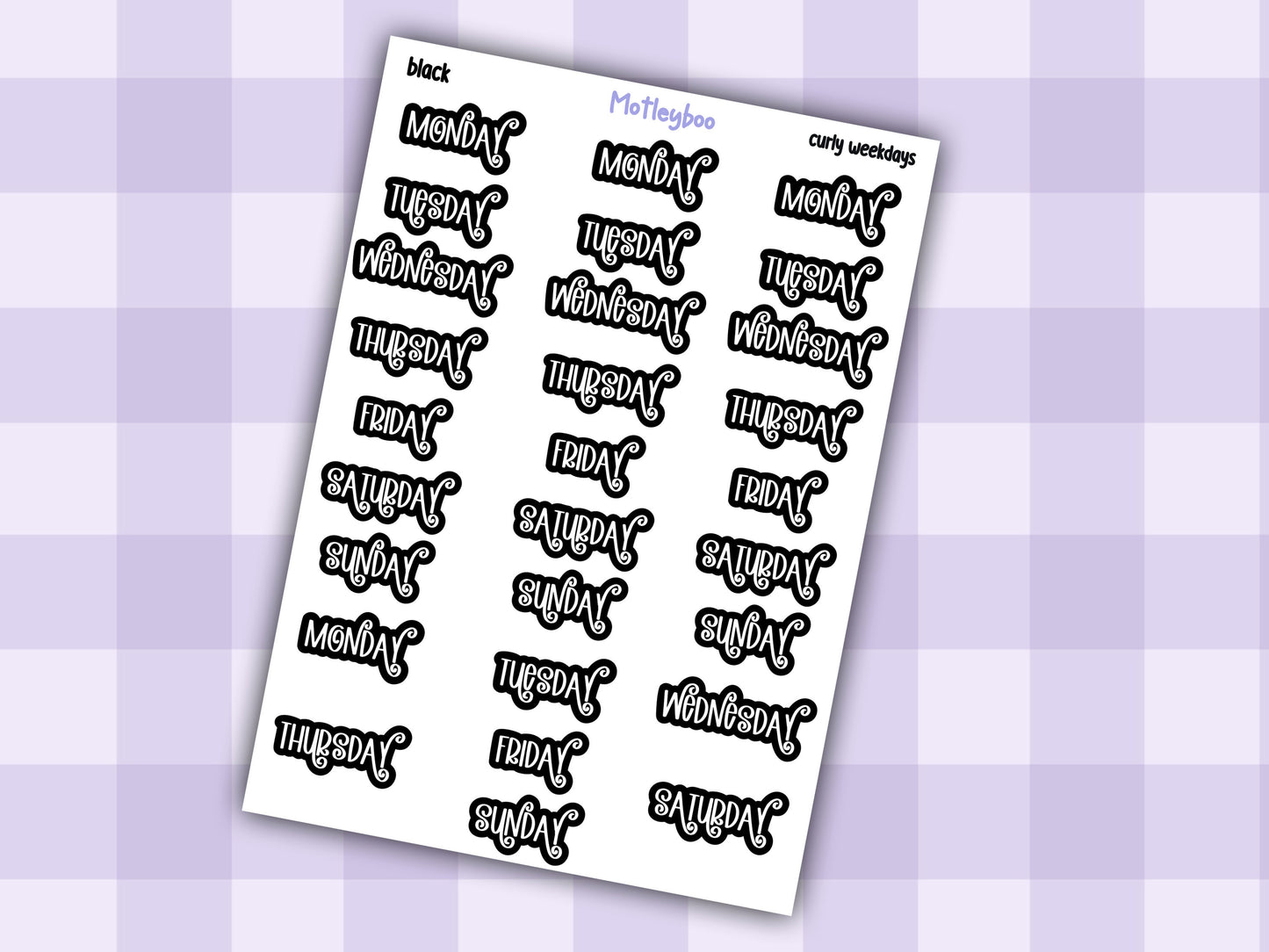 Weekday header date cover up stickers for vertical and A5 planners