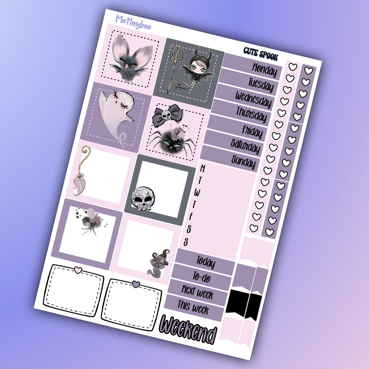 Hobonichi cousin, weekly planner sticker kit, goth planner stickers, bullet journal sticker, small planner sticker, A5 planner, cute spook