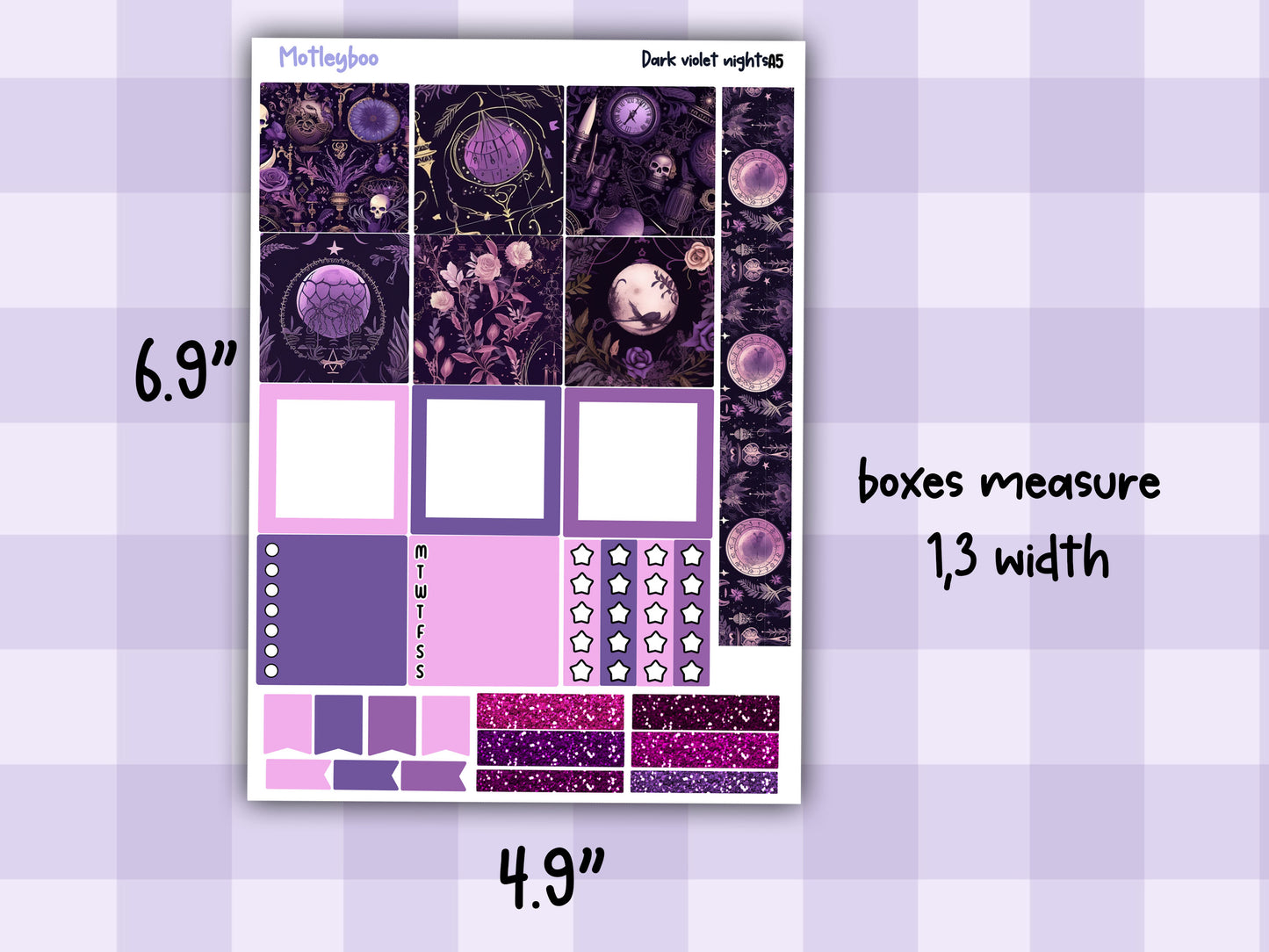 A5 Hobonichi cousin planner sticker kit, spooky gothic planner stickers, hobonichi cousin Dark violet nights