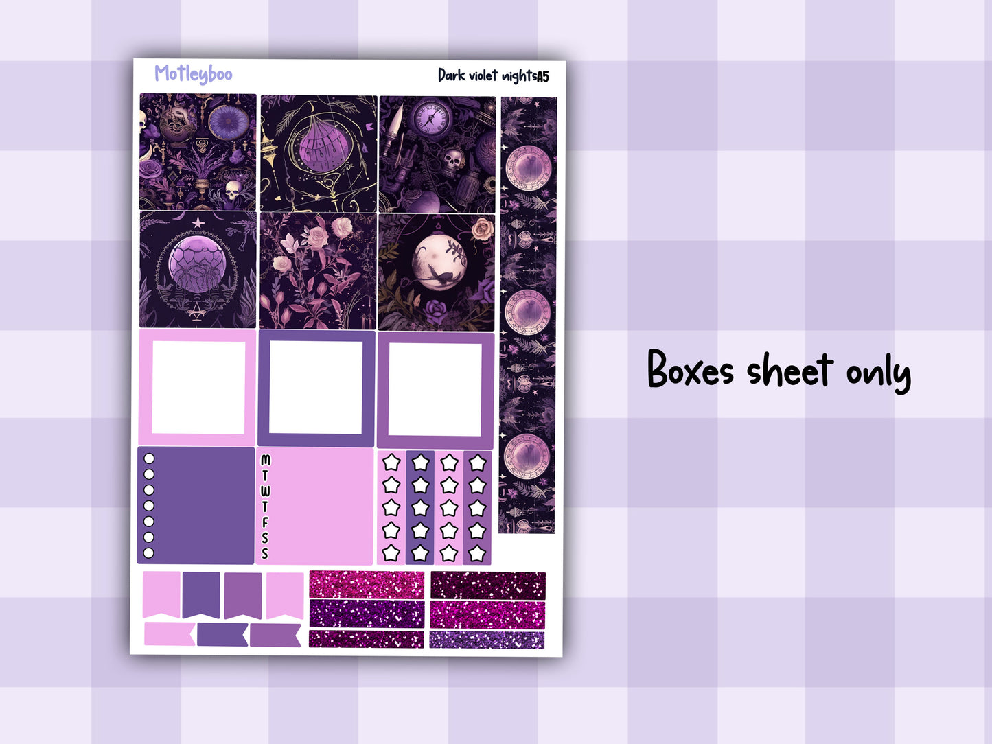 A5 Hobonichi cousin planner sticker kit, spooky gothic planner stickers, hobonichi cousin Dark violet nights
