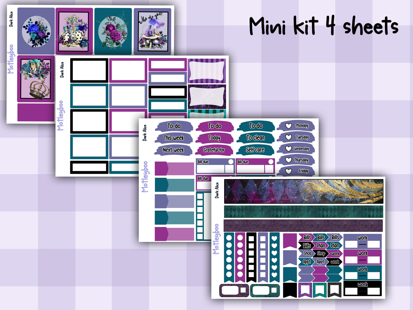 Dark Alice Vertical Planner Sticker Kit, Gothic Themed Planner Supplies