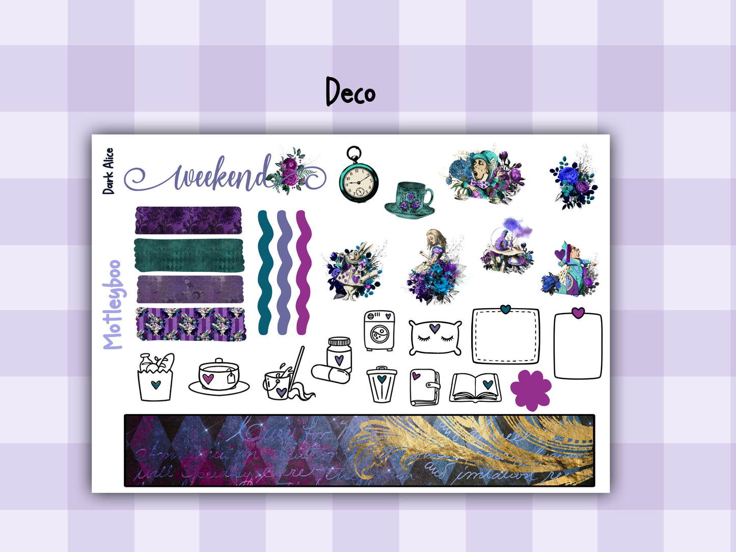 Dark Alice Vertical Planner Sticker Kit, Gothic Themed Planner Supplies