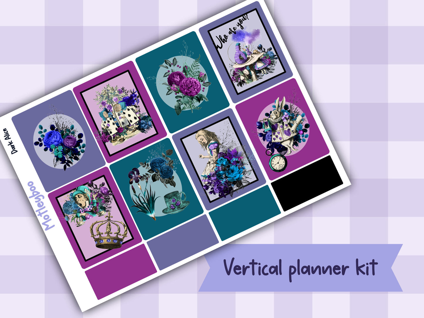 Dark Alice Vertical Planner Sticker Kit, Gothic Themed Planner Supplies