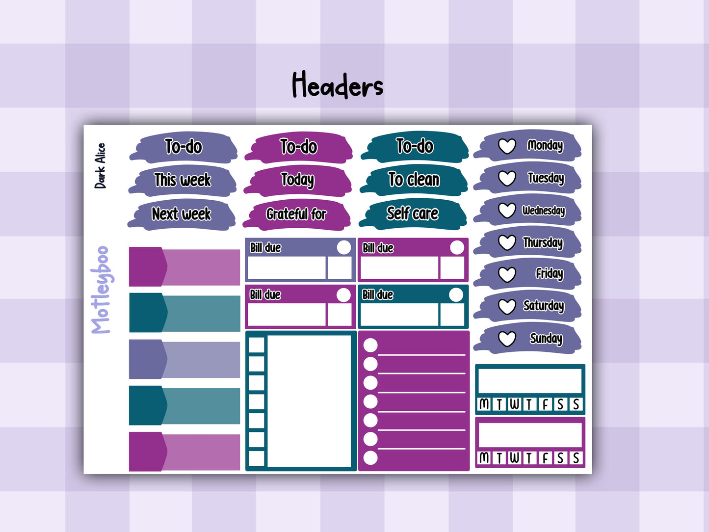 Dark Alice Vertical Planner Sticker Kit, Gothic Themed Planner Supplies