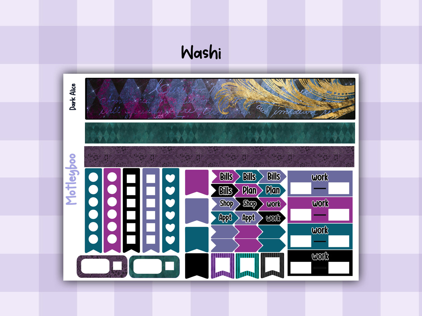 Dark Alice Vertical Planner Sticker Kit, Gothic Themed Planner Supplies