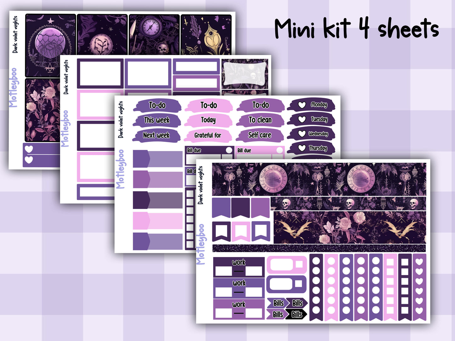 Weekly Planner Sticker Kit, witchy spooky halloween Vertical Planning Stickers, Dark violet nights