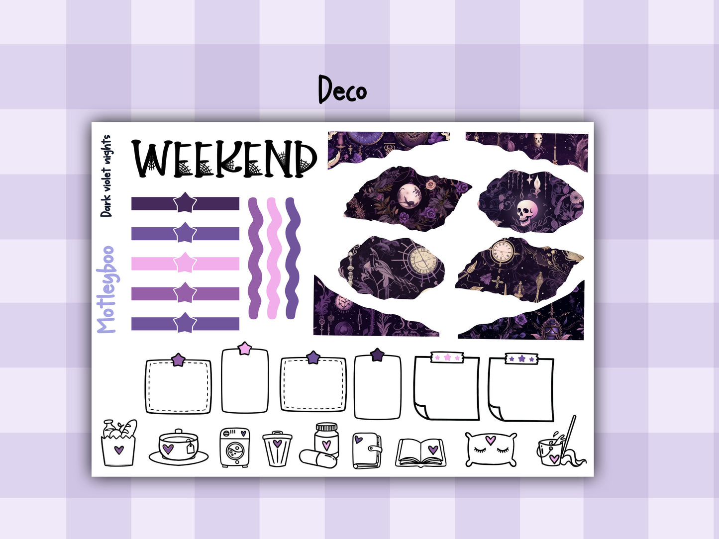 Weekly Planner Sticker Kit, witchy spooky halloween Vertical Planning Stickers, Dark violet nights