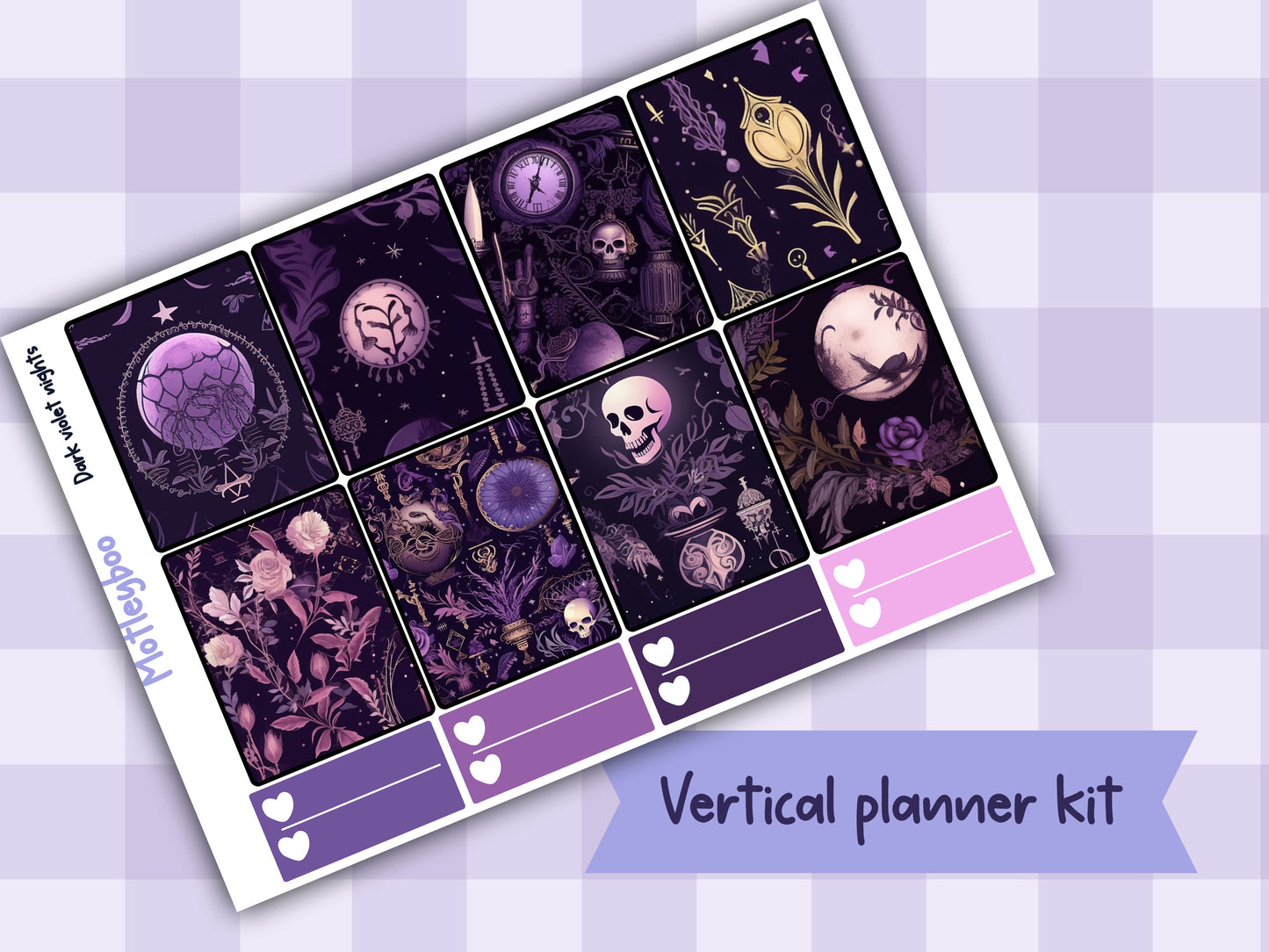 Weekly Planner Sticker Kit, witchy spooky halloween Vertical Planning Stickers, Dark violet nights