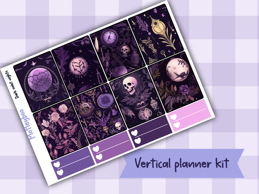 Weekly Planner Sticker Kit, witchy spooky halloween Vertical Planning Stickers, Dark violet nights