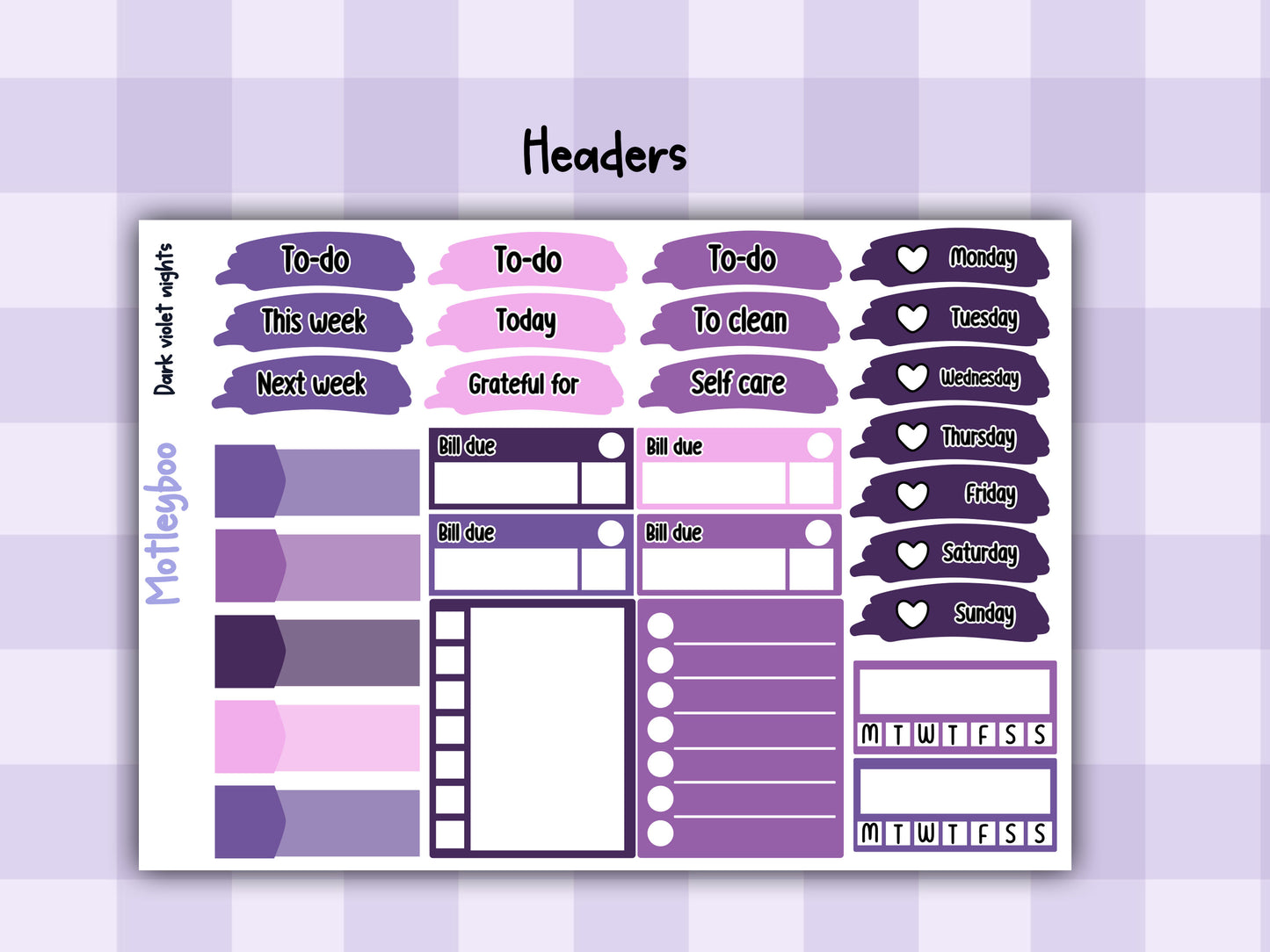 Weekly Planner Sticker Kit, witchy spooky halloween Vertical Planning Stickers, Dark violet nights