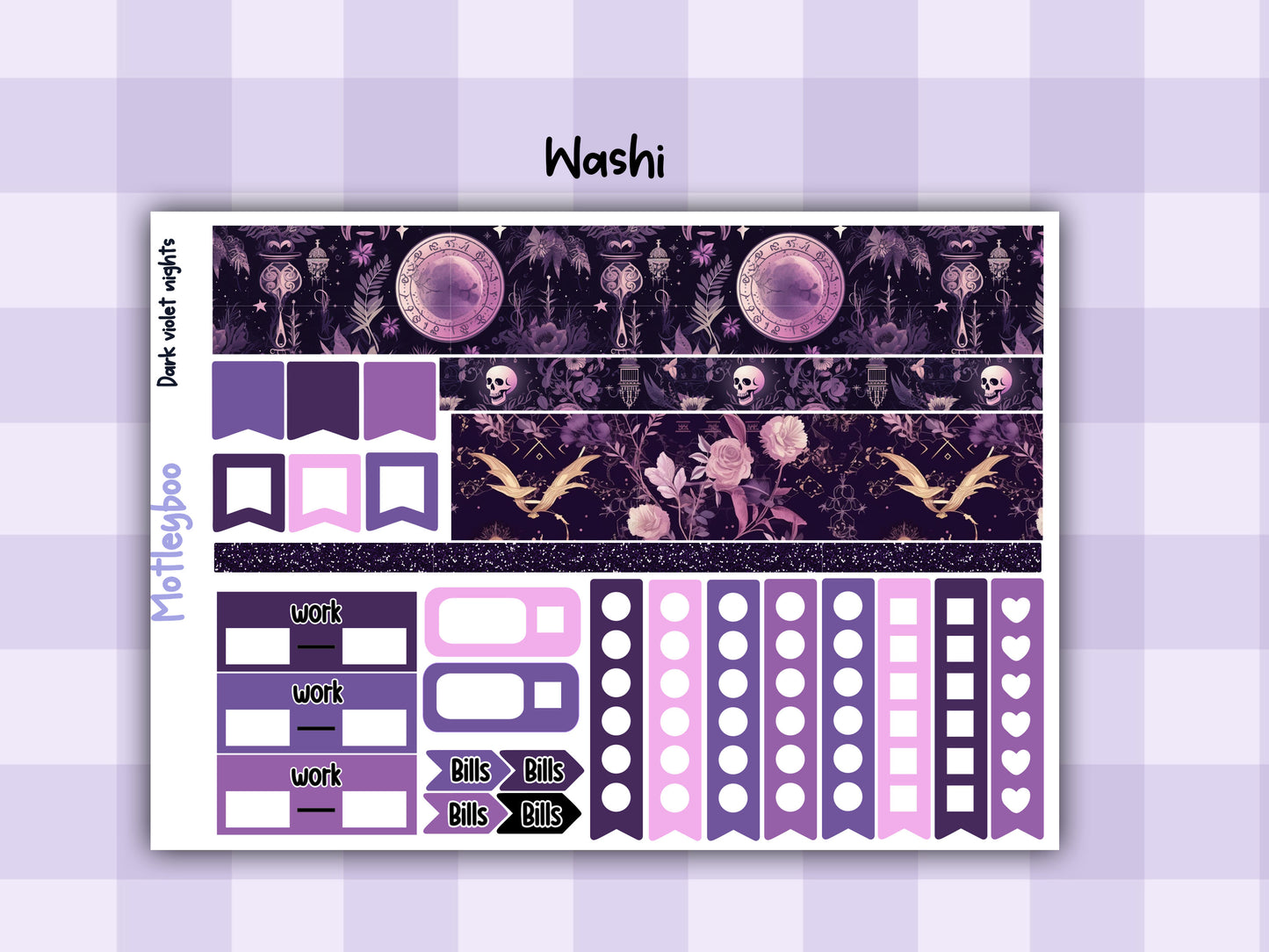 Weekly Planner Sticker Kit, witchy spooky halloween Vertical Planning Stickers, Dark violet nights