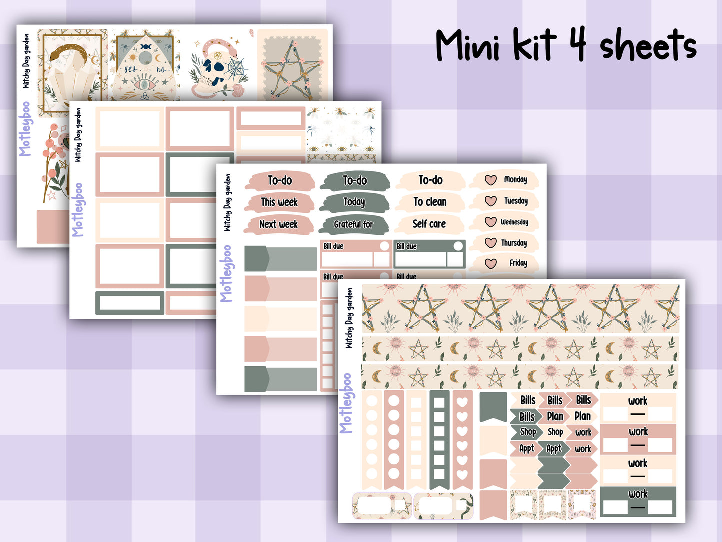Witchy Weekly Planner Sticker Kit, Gothic Mystical Stickers for functional vertical planning, witchy day garden