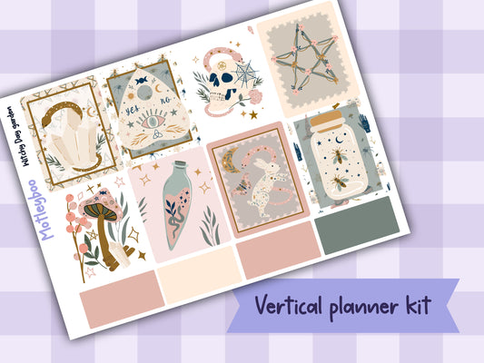 Witchy Weekly Planner Sticker Kit, Gothic Mystical Stickers for functional vertical planning, witchy day garden