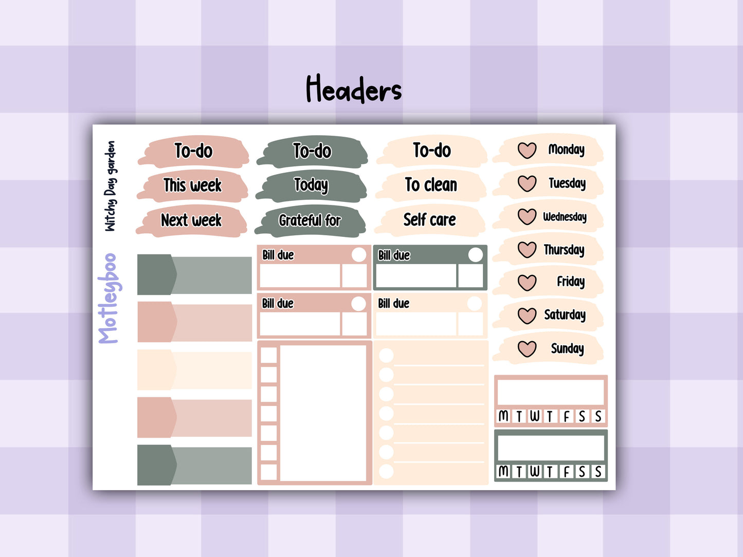 Witchy Weekly Planner Sticker Kit, Gothic Mystical Stickers for functional vertical planning, witchy day garden