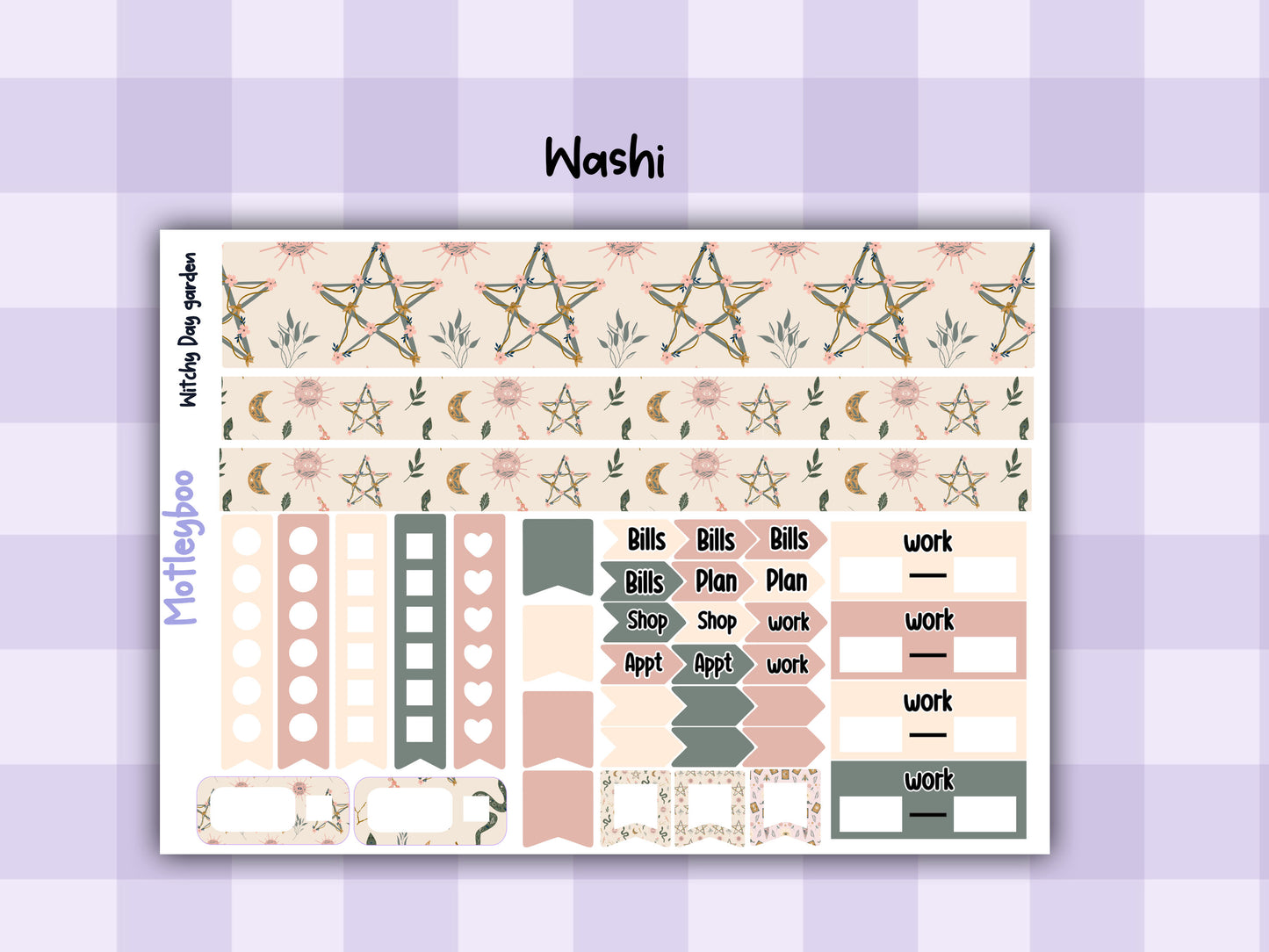 Witchy Weekly Planner Sticker Kit, Gothic Mystical Stickers for functional vertical planning, witchy day garden