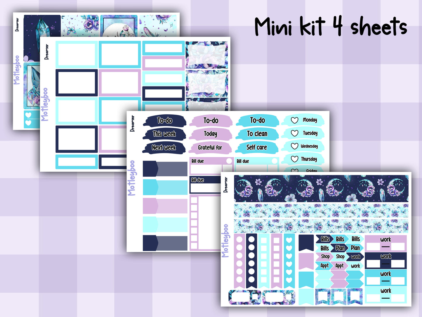 Weekly Planner Sticker Kit, Celestial Vertical Planning Stickers, Dreamer