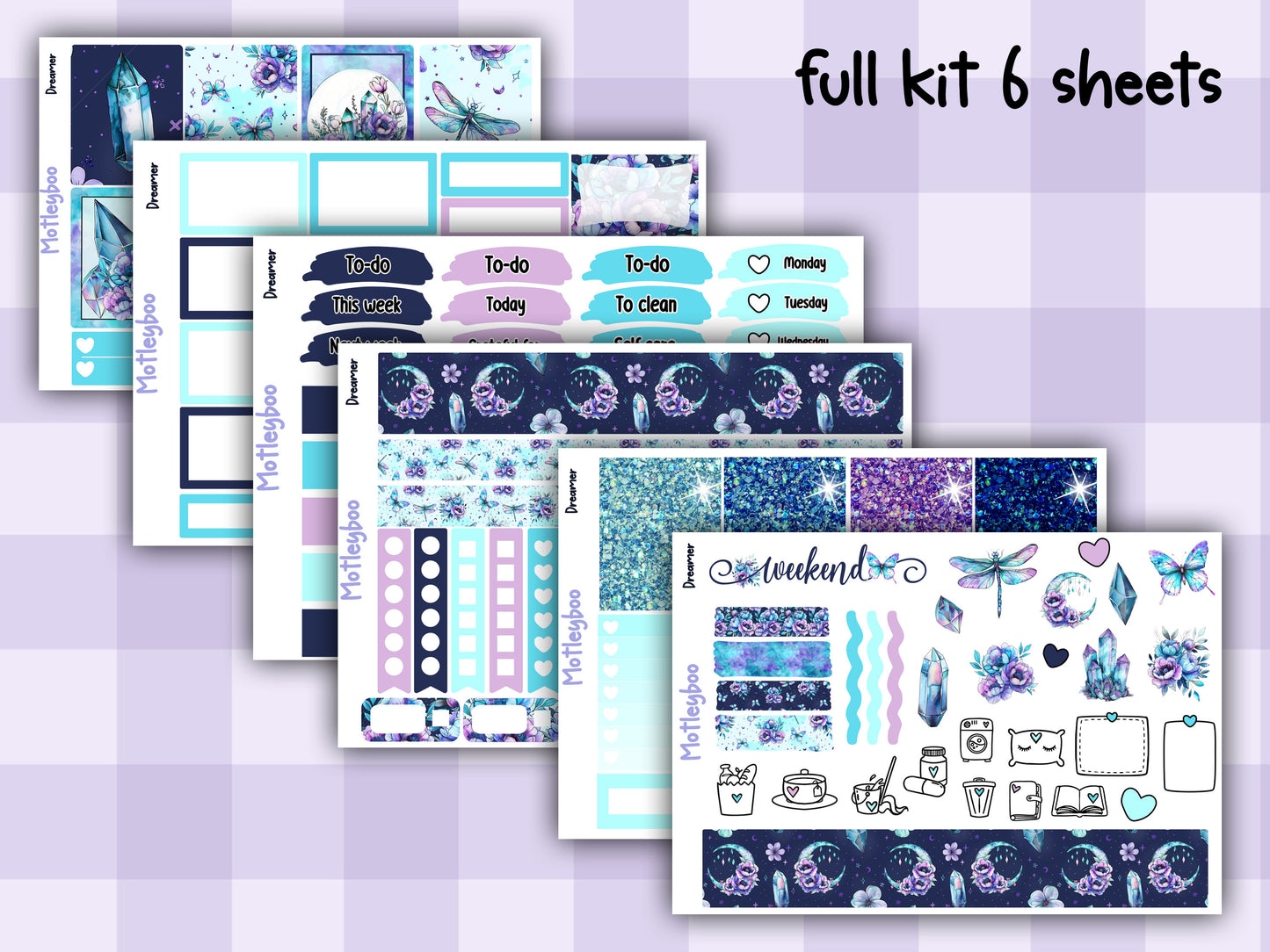 Weekly Planner Sticker Kit, Celestial Vertical Planning Stickers, Dreamer
