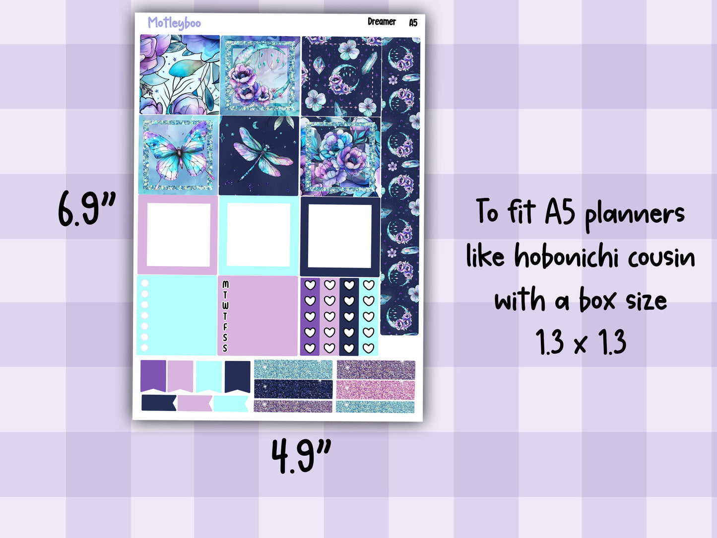 A5 Hobonichi cousin planner sticker kit, witchy  planner stickers, hobonichi cousin, Dreamer