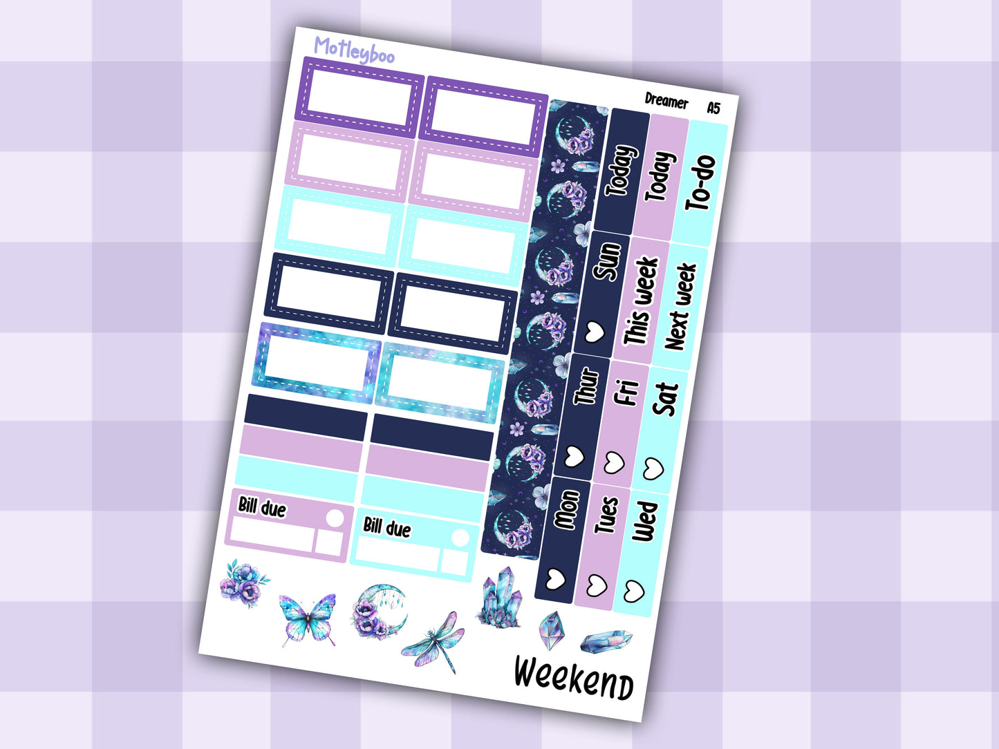 A5 Hobonichi cousin planner sticker kit, witchy  planner stickers, hobonichi cousin, Dreamer