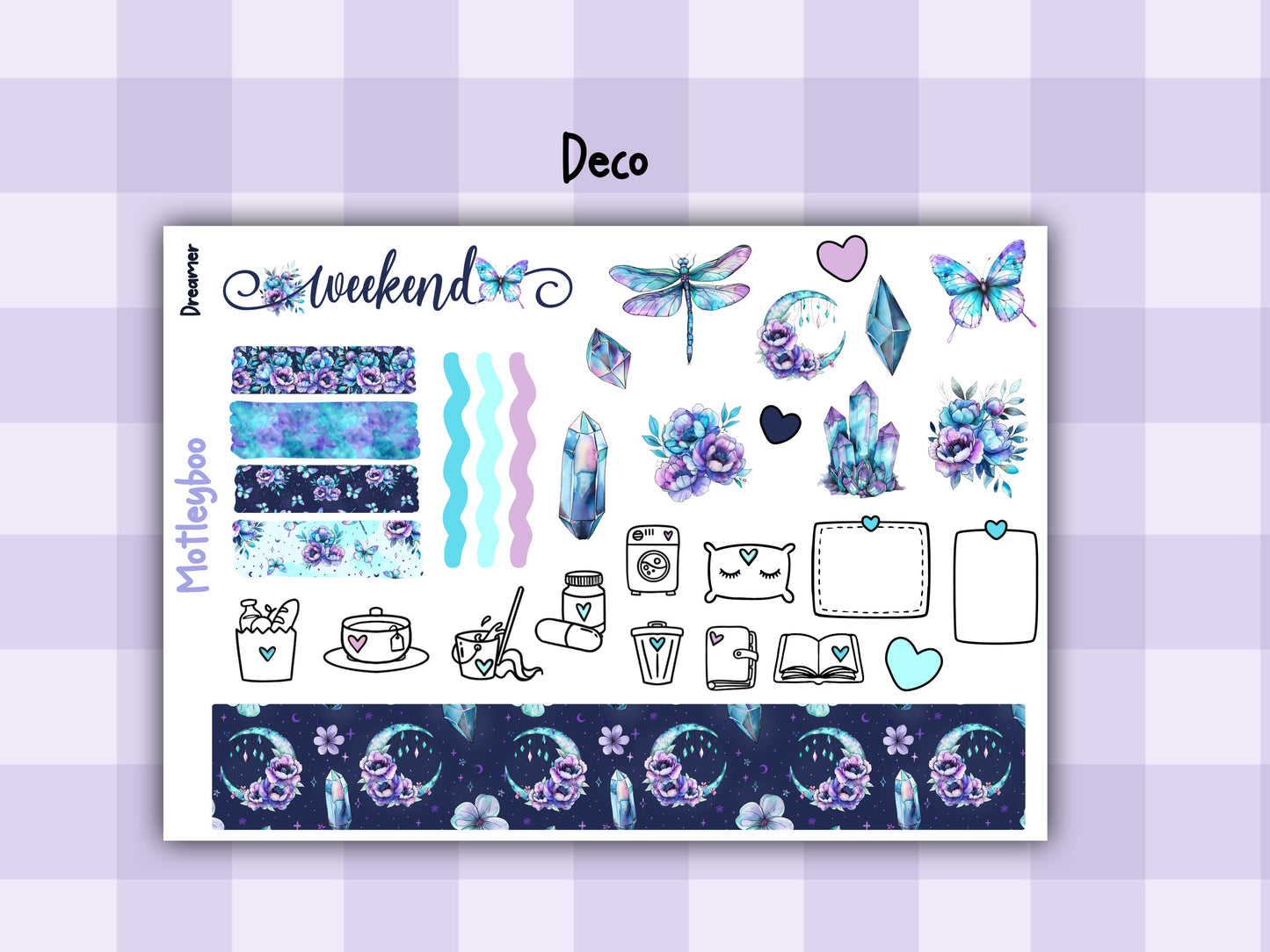 Weekly Planner Sticker Kit, Celestial Vertical Planning Stickers, Dreamer