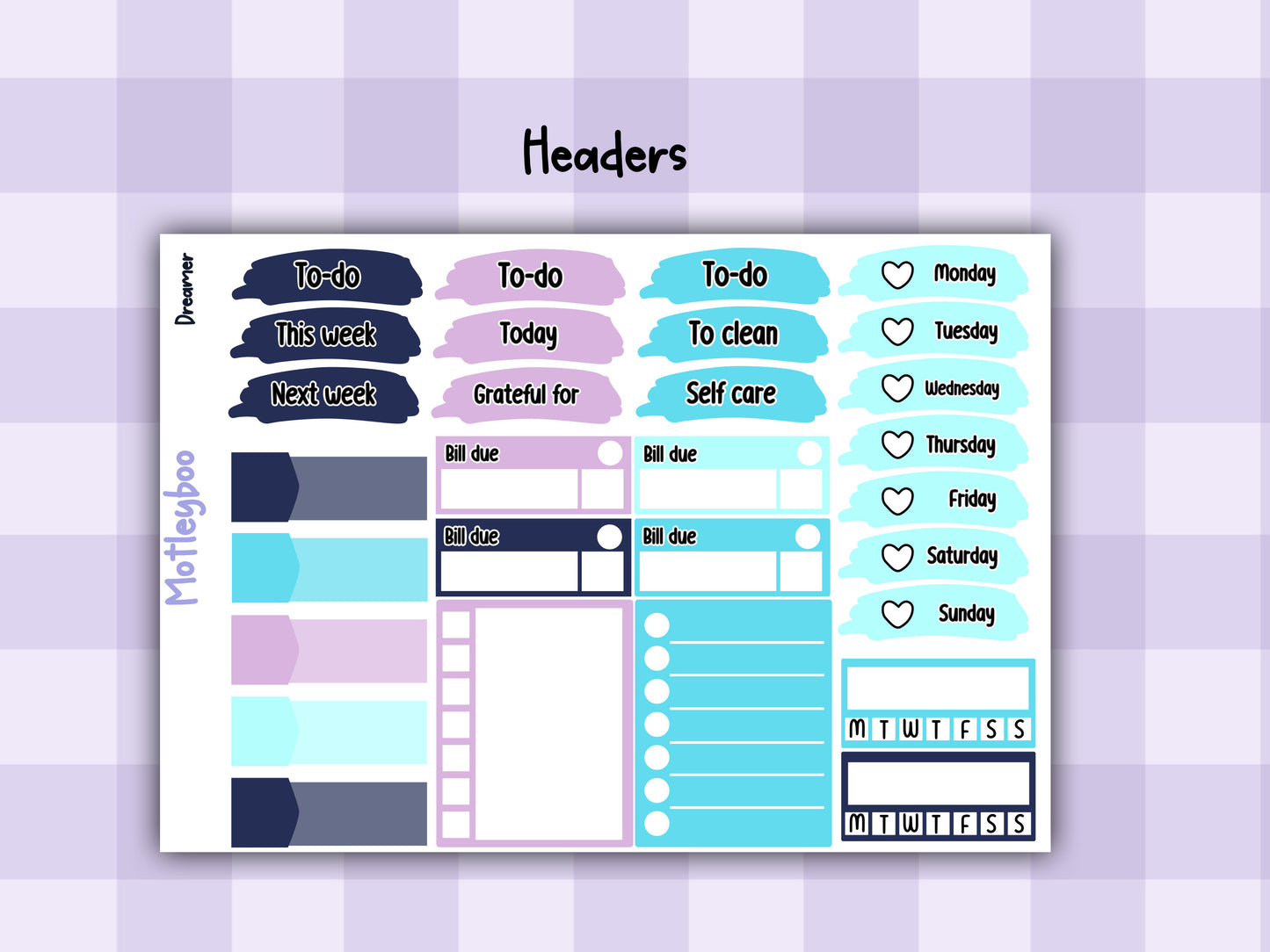Weekly Planner Sticker Kit, Celestial Vertical Planning Stickers, Dreamer