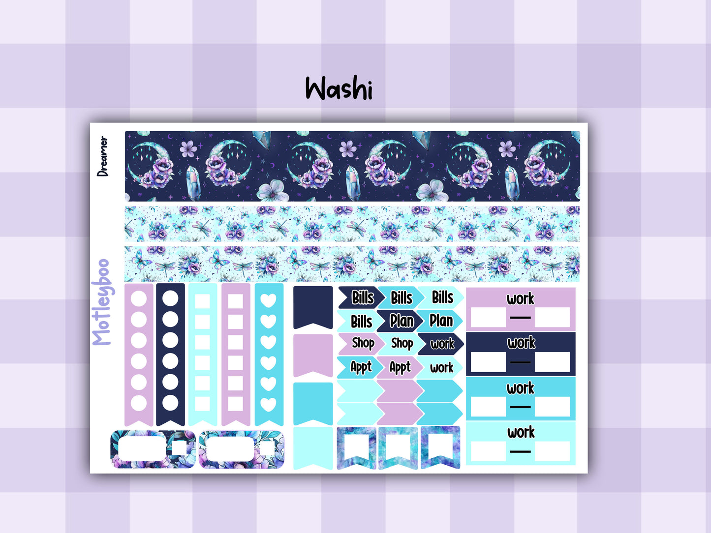 Weekly Planner Sticker Kit, Celestial Vertical Planning Stickers, Dreamer