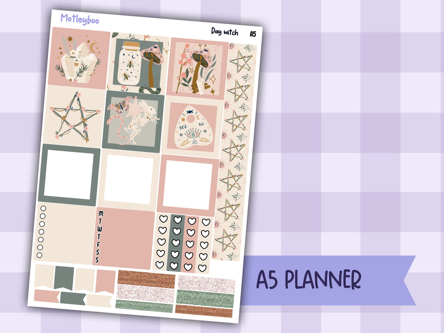 Hobonichi cousin, weekly planner sticker kit, Day witch