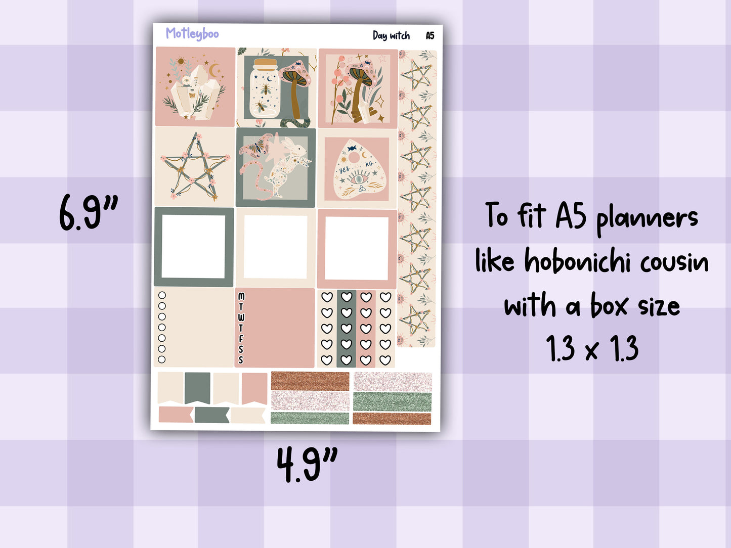 Hobonichi cousin, weekly planner sticker kit, Day witch
