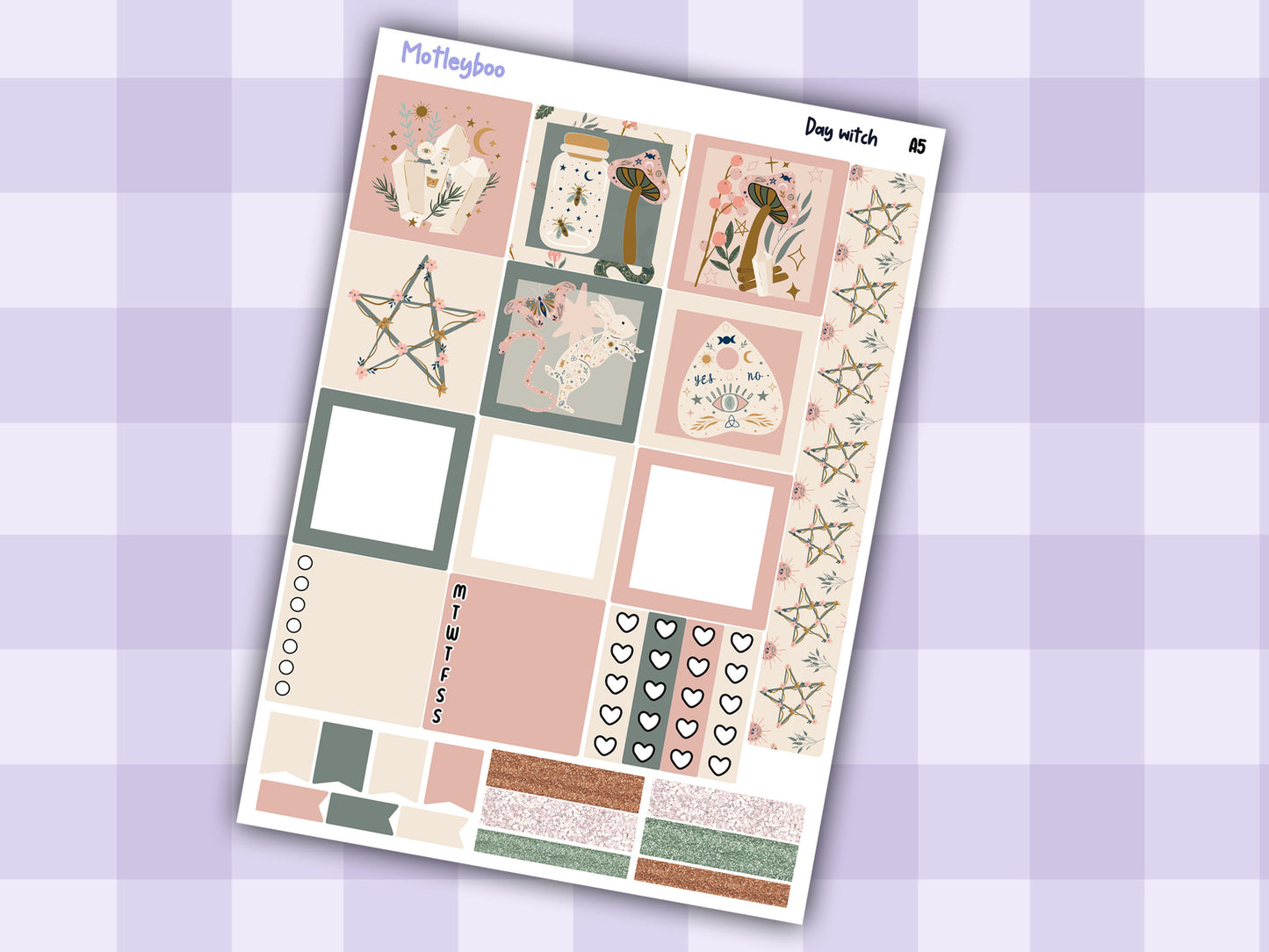 Hobonichi cousin, weekly planner sticker kit, Day witch