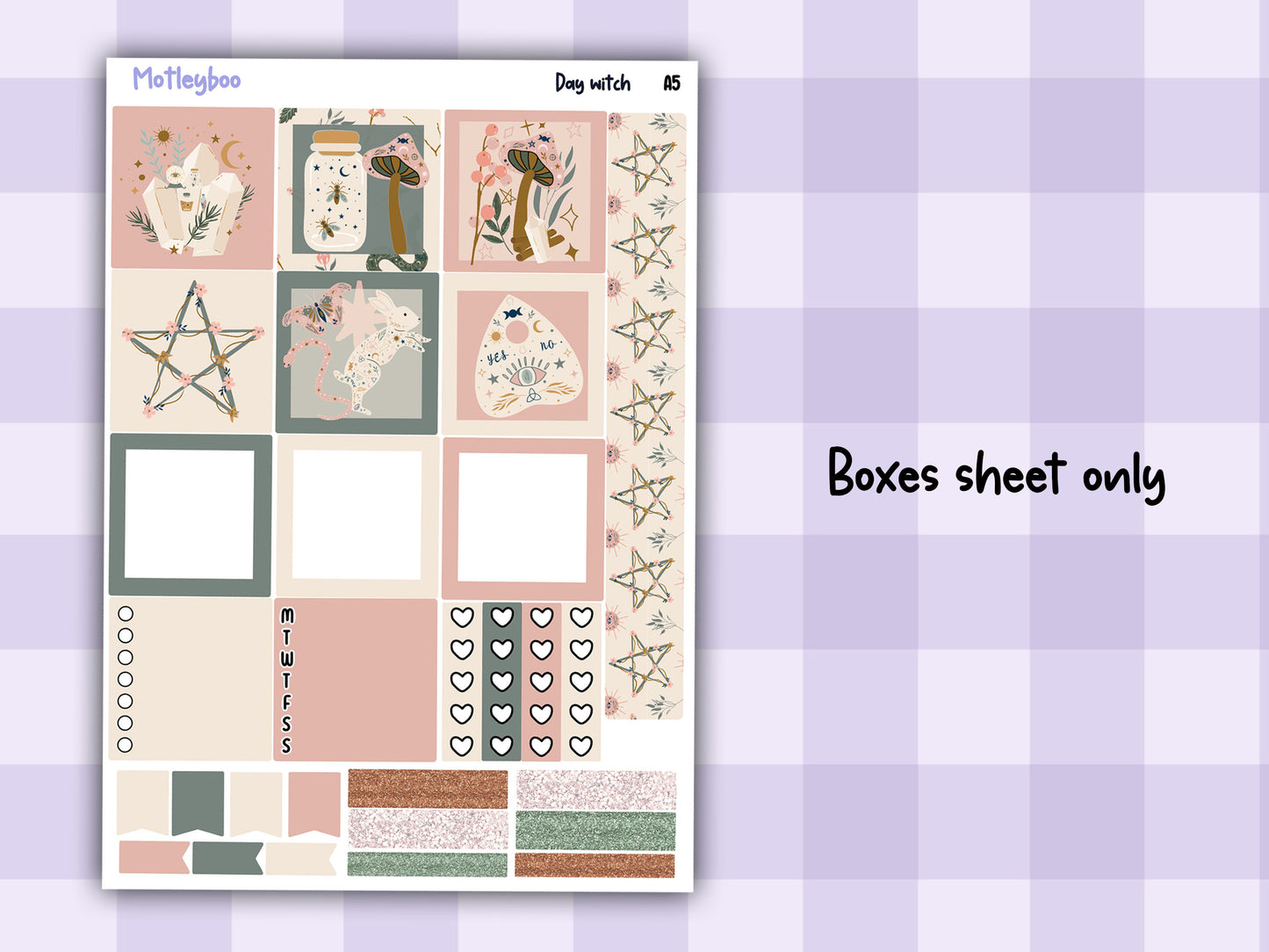 Hobonichi cousin, weekly planner sticker kit, Day witch