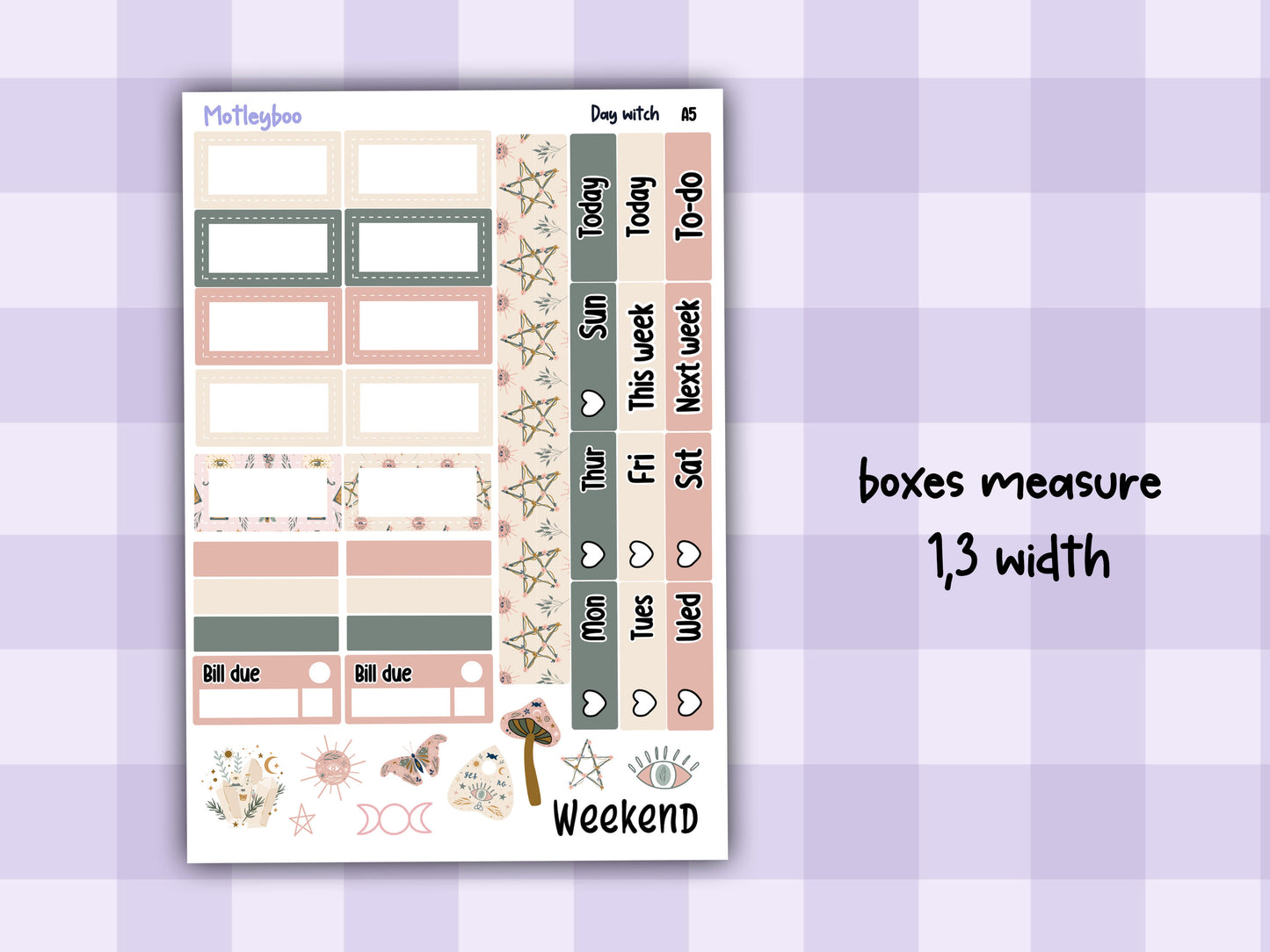 Hobonichi cousin, weekly planner sticker kit, Day witch
