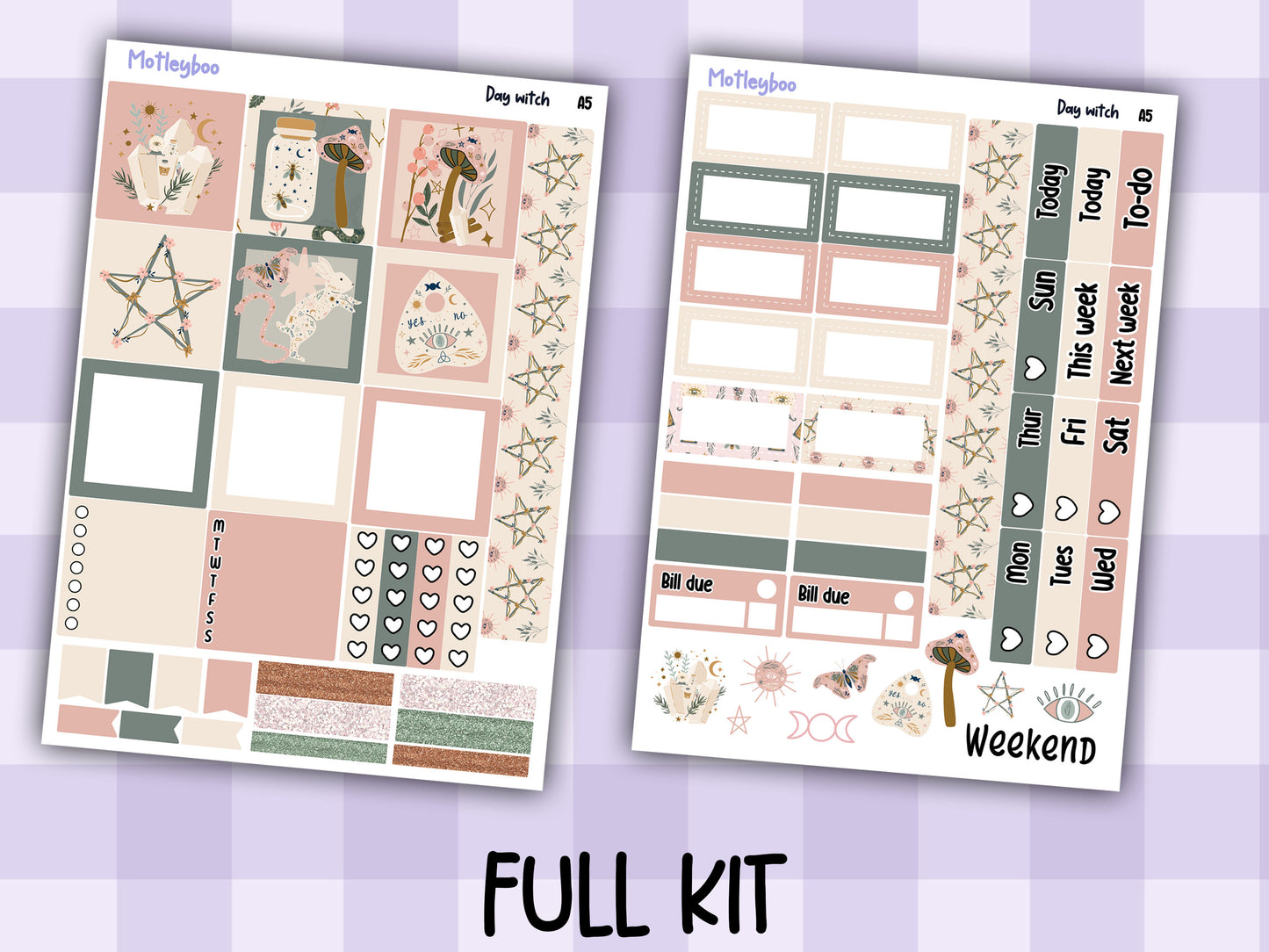 Hobonichi cousin, weekly planner sticker kit, Day witch