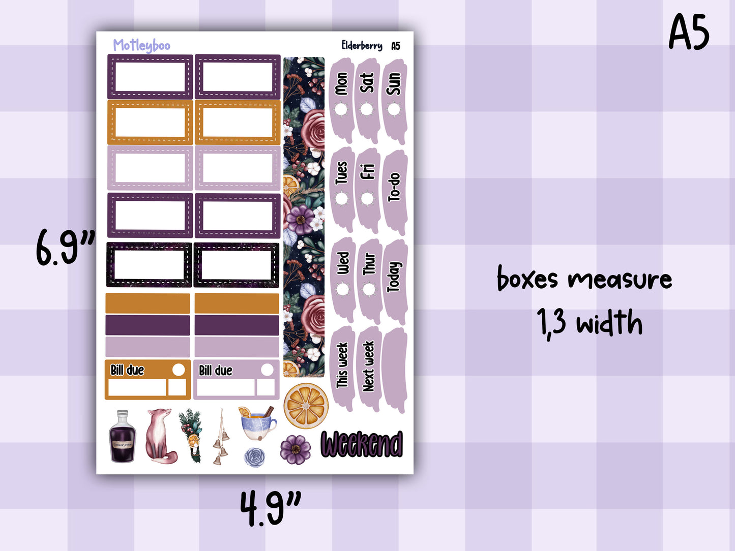 Winter themed A5 planner sticker kit, Christmas stickers, pocket planner, hobonichi planning, Elderberry