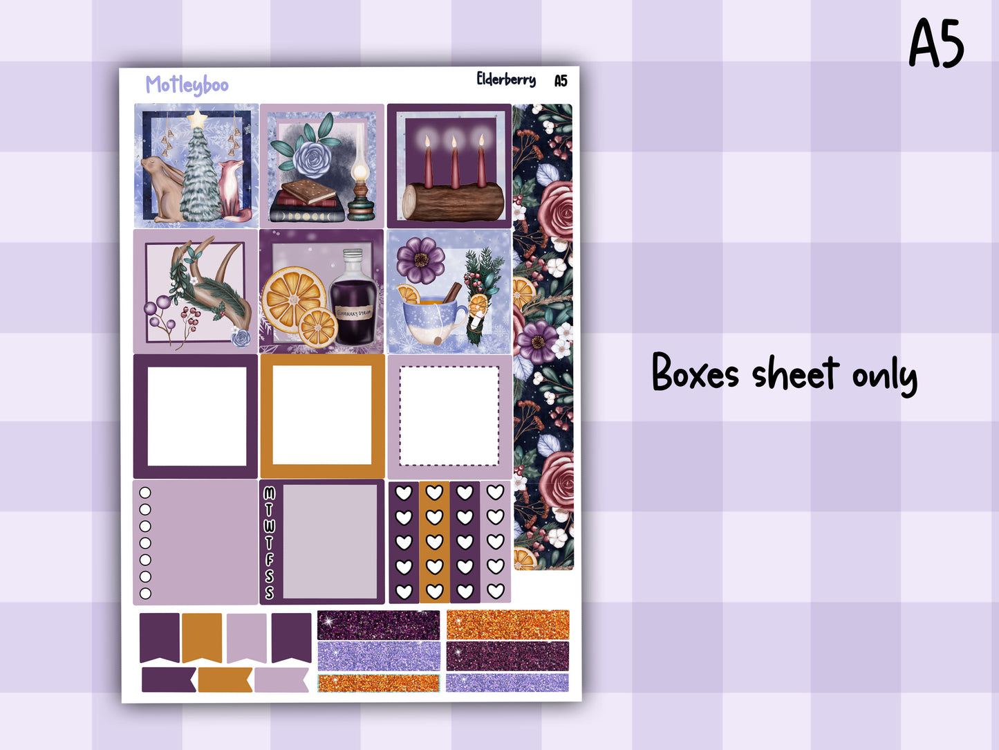 Winter themed A5 planner sticker kit, Christmas stickers, pocket planner, hobonichi planning, Elderberry