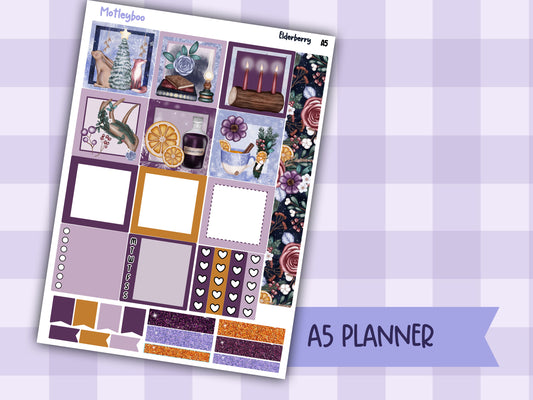 Winter themed A5 planner sticker kit, Christmas stickers, pocket planner, hobonichi planning, Elderberry