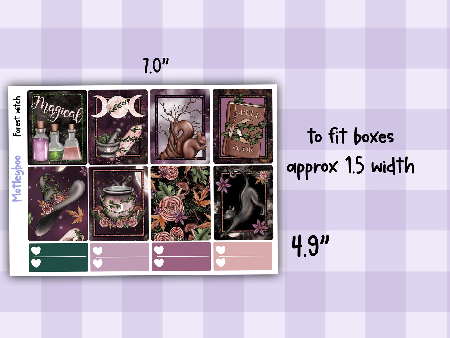 Weekly Planner Sticker Kit, Witchy mystical goth Vertical Planning Stickers, Forest witch